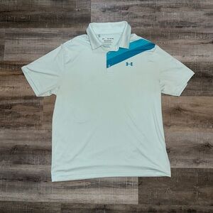 Under Armour Men's White Teal and Blue Polo Shirt